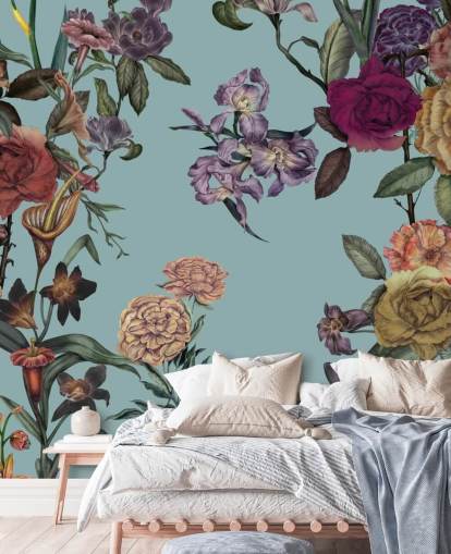 Mintfarbenes, maßgeschneidertes Blumenwandbild namens Large Garden Blooms Mint von Karina Eibatova für Schlafzimmer, Badezimmer und Wohnzimmer Mintfarbenes, maßgeschneidertes Blumenwandbild namens Large Garden Blooms Mint von Karina Eibatova für Schlafzimmer, Badezimmer und Wohnzimmer