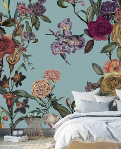 mint anpassad blommig väggmålning kallad Large Garden Blooms Mint av Karina Eibatova för sovrum, badrum och vardagsrum mint anpassad blommig väggmålning kallad Large Garden Blooms Mint av Karina Eibatova för sovrum, badrum och vardagsrum