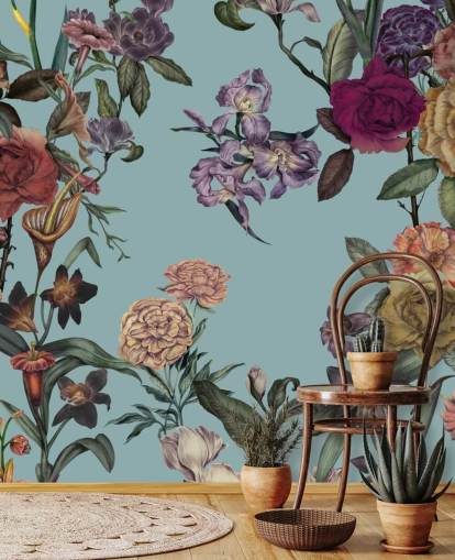 mynttilpasset blomsterveggmaleri kalt Large Garden Blooms Mint av Karina Eibatova for soverom, bad og stuer mynttilpasset blomsterveggmaleri kalt Large Garden Blooms Mint av Karina Eibatova for soverom, bad og stuer