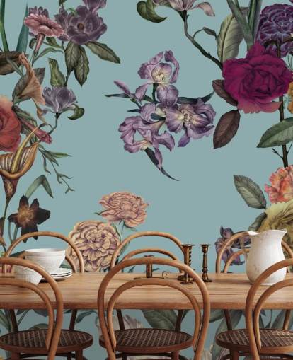 Mintfarbenes, maßgeschneidertes Blumenwandbild namens Large Garden Blooms Mint von Karina Eibatova für Schlafzimmer, Badezimmer und Wohnzimmer