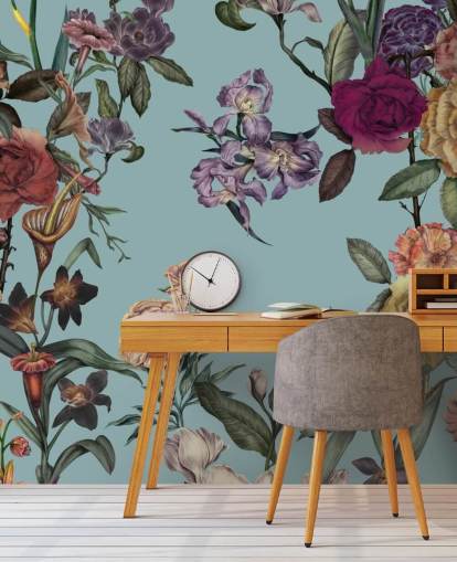 mint custom floral wall mural called Large Garden Blooms Mint by Karina Eibatova for bedrooms, bathrooms and living rooms mint custom floral wall mural called Large Garden Blooms Mint by Karina Eibatova for bedrooms, bathrooms and living rooms