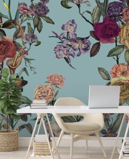 mural de pared floral personalizado de menta llamado Large Garden Blooms Mint de Karina Eibatova para dormitorios, baños y salas de estar mural de pared floral personalizado de menta llamado Large Garden Blooms Mint de Karina Eibatova para dormitorios, baños y salas de estar