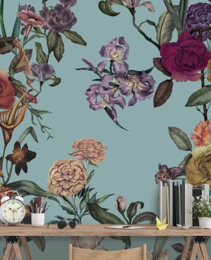 Mintfarbenes, maßgeschneidertes Blumenwandbild namens Large Garden Blooms Mint von Karina Eibatova für Schlafzimmer, Badezimmer und Wohnzimmer Mintfarbenes, maßgeschneidertes Blumenwandbild namens Large Garden Blooms Mint von Karina Eibatova für Schlafzimmer, Badezimmer und Wohnzimmer