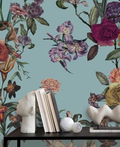 peinture murale florale personnalisée à la menthe appelée Large Garden Blooms Mint par Karina Eibatova pour les chambres, les salles de bain et les salons peinture murale florale personnalisée à la menthe appelée Large Garden Blooms Mint par Karina Eibatova pour les chambres, les salles de bain et les salons