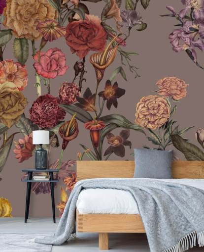 grande carta da parati floreale personalizzata chiamata Large Garden Blooms Mocha di Karina Eibatova grande carta da parati floreale personalizzata chiamata Large Garden Blooms Mocha di Karina Eibatova