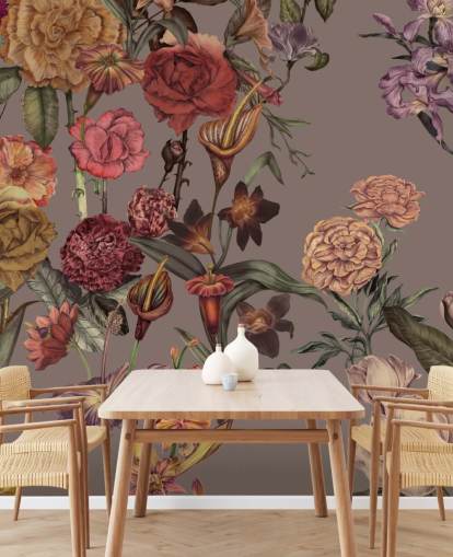 mural de papel de parede floral grande personalizado chamado Large Garden Blooms Mocha de Karina Eibatova mural de papel de parede floral grande personalizado chamado Large Garden Blooms Mocha de Karina Eibatova