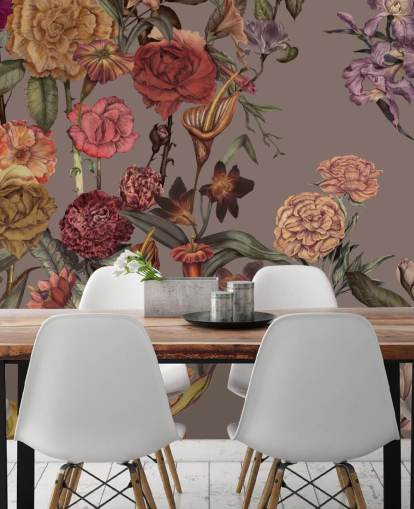 mural de papel de parede floral grande personalizado chamado Large Garden Blooms Mocha de Karina Eibatova mural de papel de parede floral grande personalizado chamado Large Garden Blooms Mocha de Karina Eibatova