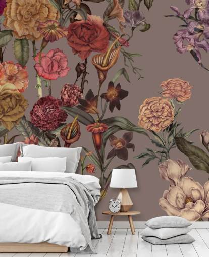 tilpasset stort blomstertapet veggmaleri kalt Large Garden Blooms Mocha av Karina Eibatova tilpasset stort blomstertapet veggmaleri kalt Large Garden Blooms Mocha av Karina Eibatova