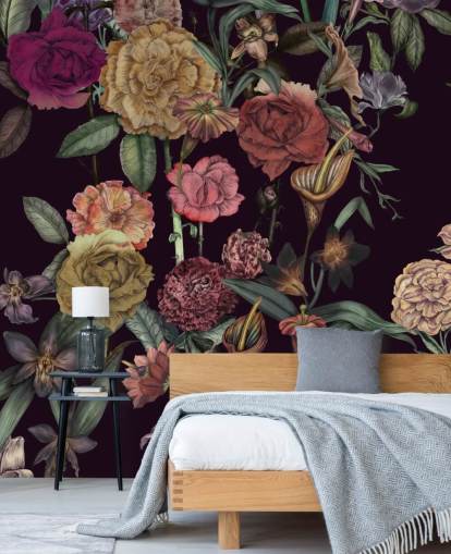 mural de papel de parede floral personalizado violeta chamado Large Garden Blooms Violet de Karina Eibatova