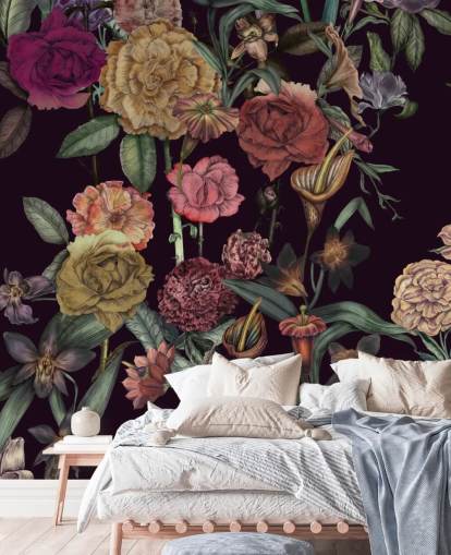 mural de papel pintado floral personalizado violeta llamado Large Garden Blooms Violet de Karina Eibatova mural de papel pintado floral personalizado violeta llamado Large Garden Blooms Violet de Karina Eibatova