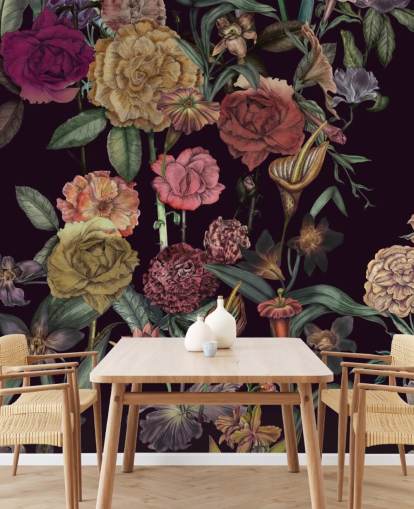 violet custom floral wallpaper mural called Large Garden Blooms Violet by Karina Eibatova