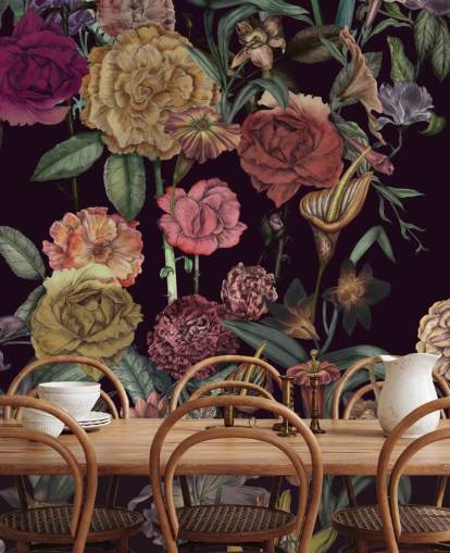 papier peint floral personnalisé violet appelé Large Garden Blooms Violet par Karina Eibatova