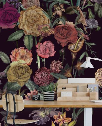 mural de papel pintado floral personalizado violeta llamado Large Garden Blooms Violet de Karina Eibatova mural de papel pintado floral personalizado violeta llamado Large Garden Blooms Violet de Karina Eibatova