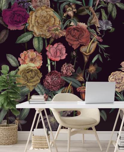 papier peint floral personnalisé violet appelé Large Garden Blooms Violet par Karina Eibatova