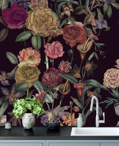 violet custom floral wallpaper mural called Large Garden Blooms Violet by Karina Eibatova violet custom floral wallpaper mural called Large Garden Blooms Violet by Karina Eibatova