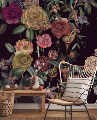 mural de papel de parede floral personalizado violeta chamado Large Garden Blooms Violet de Karina Eibatova