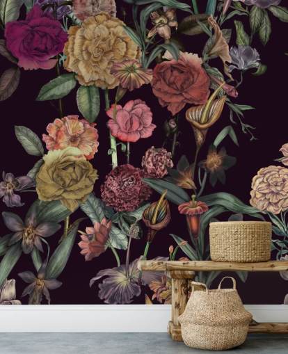 fiolett tilpasset blomstertapet veggmaleri kalt Large Garden Blooms Violet av Karina Eibatova