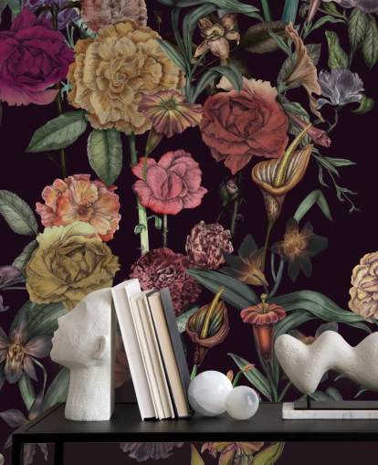 carta da parati floreale personalizzata viola chiamata Large Garden Blooms Violet di Karina Eibatova