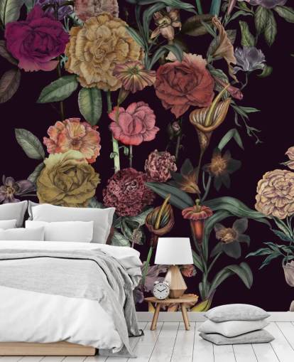 mural de papel de parede floral personalizado violeta chamado Large Garden Blooms Violet de Karina Eibatova