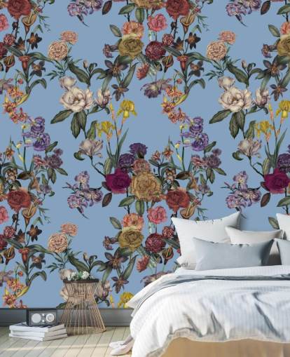 blue customizable floral wall mural called Blue Flower Garden by Karina Eibatova for bedrooms blue customizable floral wall mural called Blue Flower Garden by Karina Eibatova for bedrooms