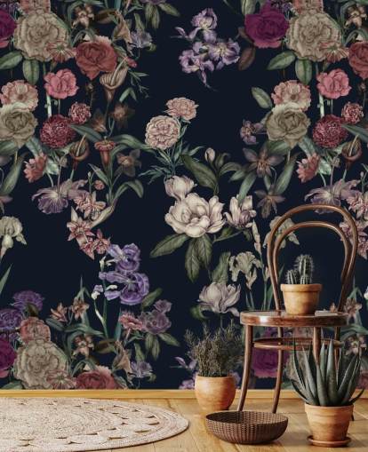 dunkelblaues personalisierbares Blumenwandbild namens Dark Blue Flower Garden von Karina Eibatova dunkelblaues personalisierbares Blumenwandbild namens Dark Blue Flower Garden von Karina Eibatova