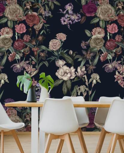 mural de pared floral personalizable azul oscuro llamado Dark Blue Flower Garden de Karina Eibatova mural de pared floral personalizable azul oscuro llamado Dark Blue Flower Garden de Karina Eibatova