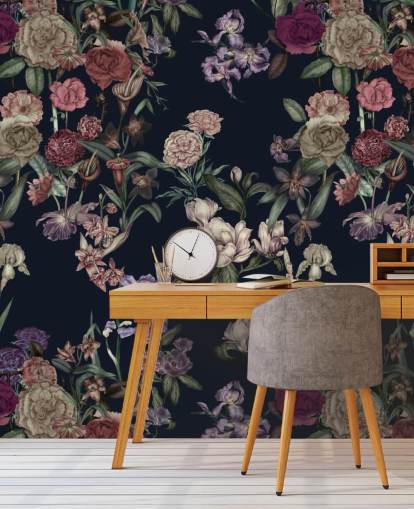 dark blue customizable floral wall mural called Dark Blue Flower Garden by Karina Eibatova dark blue customizable floral wall mural called Dark Blue Flower Garden by Karina Eibatova