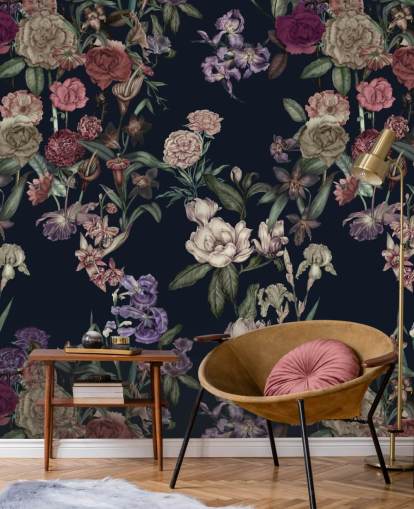 dark blue customisable floral wall mural called Dark Blue Flower Garden by Karina Eibatova dark blue customisable floral wall mural called Dark Blue Flower Garden by Karina Eibatova