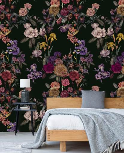 fresque murale florale personnalisable vert foncé appelée Dark Green Flower Garden par Karina Eibatova fresque murale florale personnalisable vert foncé appelée Dark Green Flower Garden par Karina Eibatova