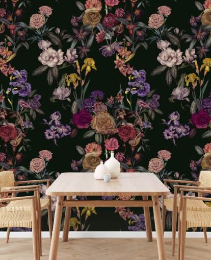 murale floreale personalizzabile verde scuro chiamato Dark Green Flower Garden di Karina Eibatova