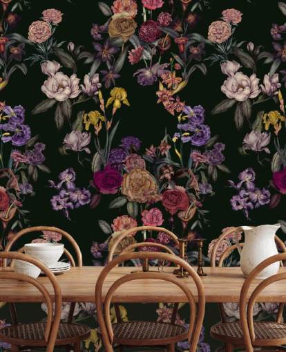 mural de parede floral personalizável verde escuro chamado Dark Green Flower Garden de Karina Eibatova mural de parede floral personalizável verde escuro chamado Dark Green Flower Garden de Karina Eibatova