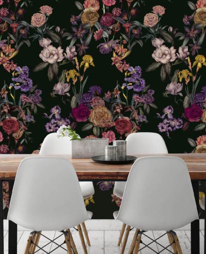 dark green customizable floral wall mural called Dark Green Flower Garden by Karina Eibatova dark green customizable floral wall mural called Dark Green Flower Garden by Karina Eibatova