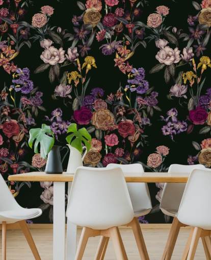 dark green customisable floral wall mural called Dark Green Flower Garden by Karina Eibatova
