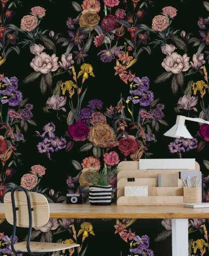 murale floreale personalizzabile verde scuro chiamato Dark Green Flower Garden di Karina Eibatova