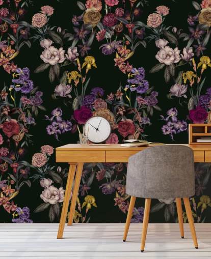 fresque murale florale personnalisable vert foncé appelée Dark Green Flower Garden par Karina Eibatova fresque murale florale personnalisable vert foncé appelée Dark Green Flower Garden par Karina Eibatova