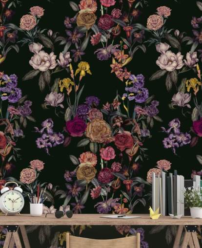 mørkegrønn tilpassbar blomsterveggmaleri kalt Dark Green Flower Garden av Karina Eibatova