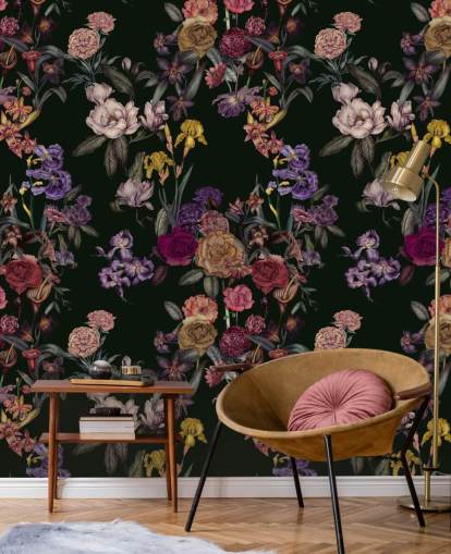 fresque murale florale personnalisable vert foncé appelée Dark Green Flower Garden par Karina Eibatova fresque murale florale personnalisable vert foncé appelée Dark Green Flower Garden par Karina Eibatova