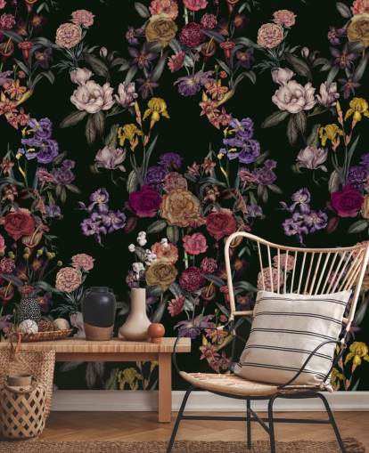 donkergroene aanpasbare bloemenmuurschildering genaamd Dark Green Flower Garden van Karina Eibatova donkergroene aanpasbare bloemenmuurschildering genaamd Dark Green Flower Garden van Karina Eibatova