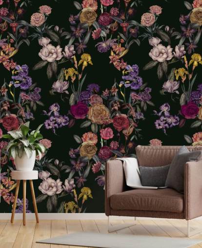 murale floreale personalizzabile verde scuro chiamato Dark Green Flower Garden di Karina Eibatova murale floreale personalizzabile verde scuro chiamato Dark Green Flower Garden di Karina Eibatova