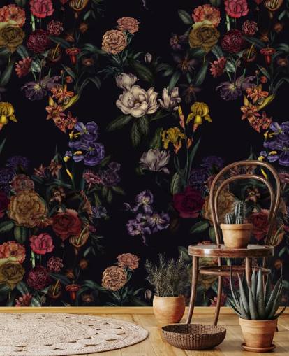 murale floreale personalizzato viola chiamato Dark Purple Flower Garden di Karina Eibatova murale floreale personalizzato viola chiamato Dark Purple Flower Garden di Karina Eibatova