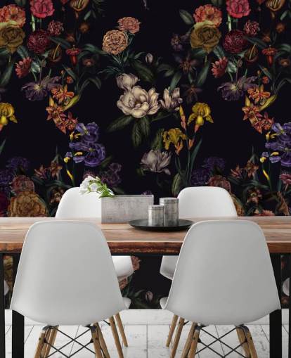 purple custom floral wall mural called Dark Purple Flower Garden by Karina Eibatova