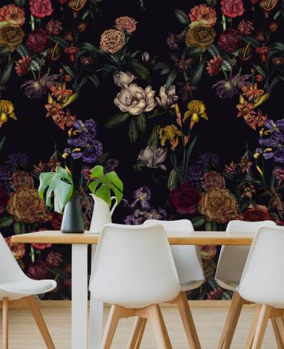mural de pared floral personalizado morado llamado Dark Purple Flower Garden de Karina Eibatova