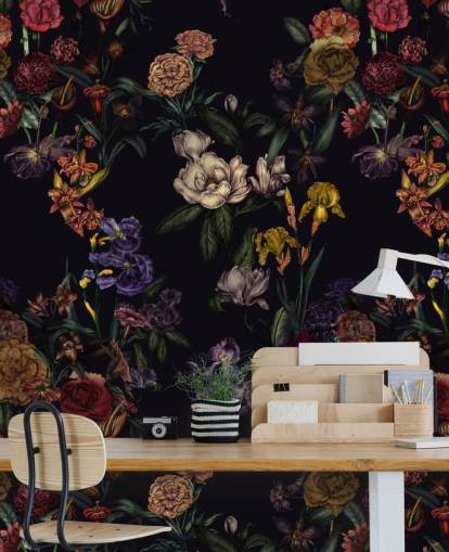 purple custom floral wall mural called Dark Purple Flower Garden by Karina Eibatova