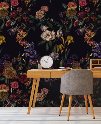 purple custom floral wall mural called Dark Purple Flower Garden by Karina Eibatova purple custom floral wall mural called Dark Purple Flower Garden by Karina Eibatova