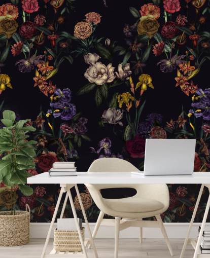 lila anpassad blommig väggmålning som heter Dark Purple Flower Garden av Karina Eibatova lila anpassad blommig väggmålning som heter Dark Purple Flower Garden av Karina Eibatova
