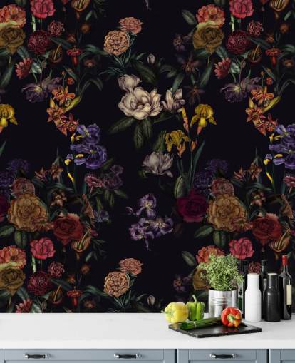 purple custom floral wall mural called Dark Purple Flower Garden by Karina Eibatova