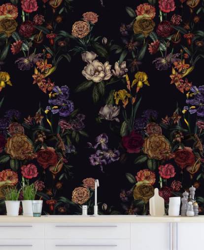 purple custom floral wall mural called Dark Purple Flower Garden by Karina Eibatova