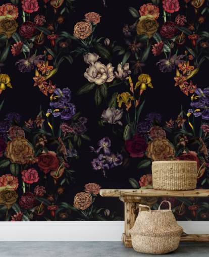 purple custom floral wall mural called Dark Purple Flower Garden by Karina Eibatova