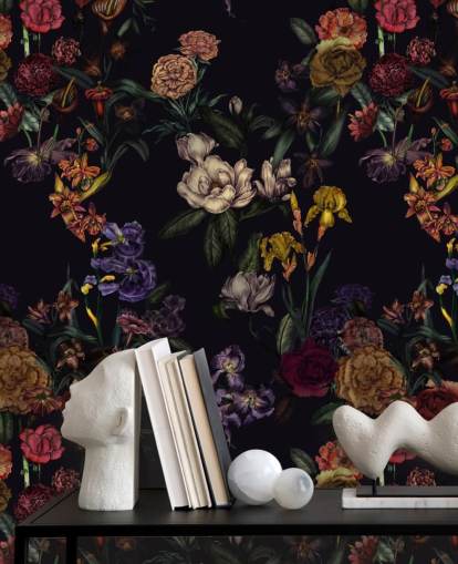 purple custom floral wall mural called Dark Purple Flower Garden by Karina Eibatova