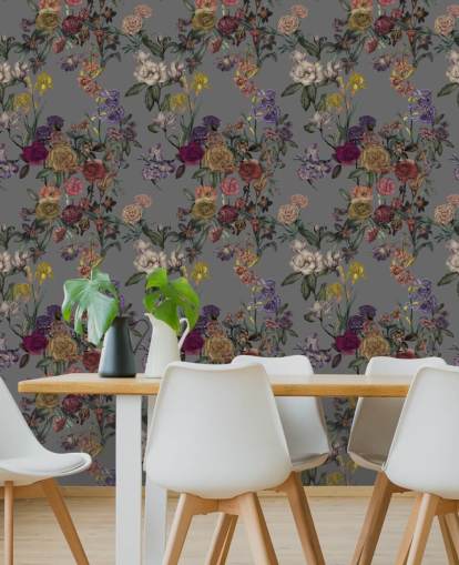 fresque murale florale personnalisée grise appelée Grey Flower Garden par Karina Eibatova pour les chambres et les couloirs fresque murale florale personnalisée grise appelée Grey Flower Garden par Karina Eibatova pour les chambres et les couloirs